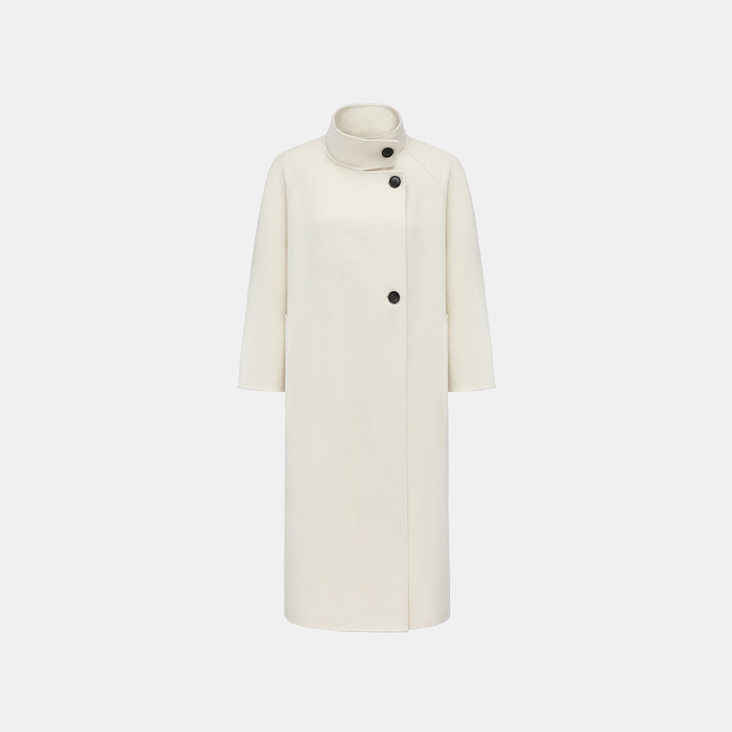“Winter Diary” 100%Cashmere 雙面長絨工藝立領側扣長大衣—Arctic Miste雪原白境