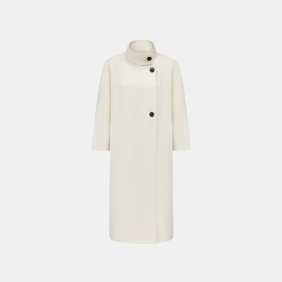 “Winter Diary” 100%Cashmere 雙面長絨工藝立領側扣長大衣—Arctic Miste雪原白境