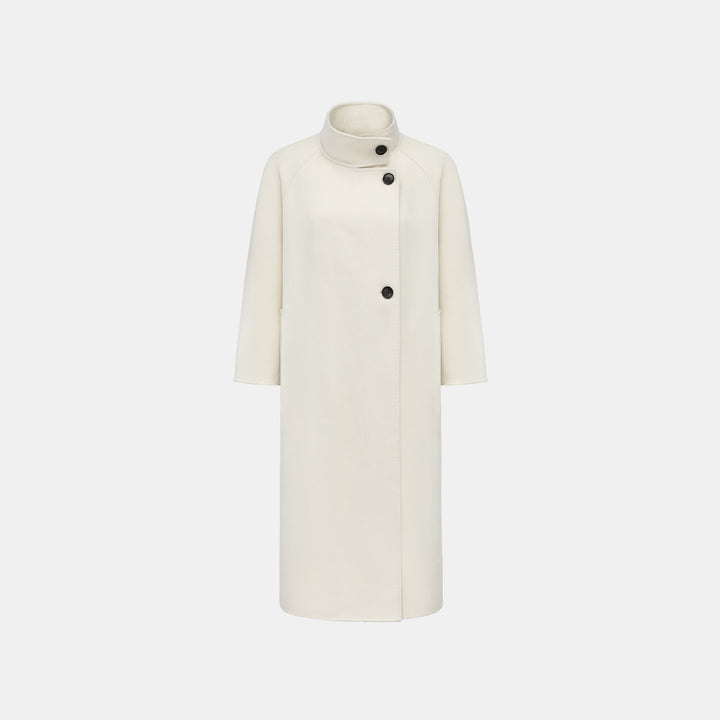 “Winter Diary” 100%Cashmere 雙面長絨工藝立領側扣長大衣—Arctic Miste雪原白境