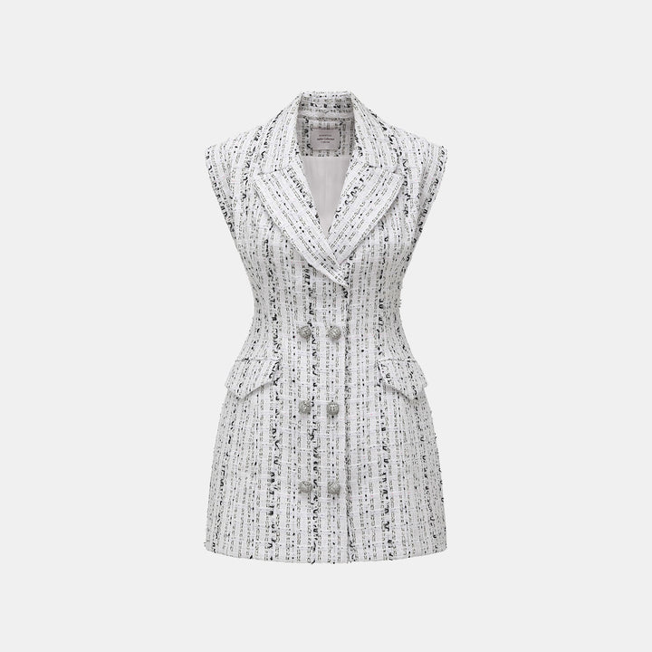 "Arcade of CherJoy Atelier." French Summer Light Tweed Three-Dimensional Cutting Vest Dress—Celestial Ink 
