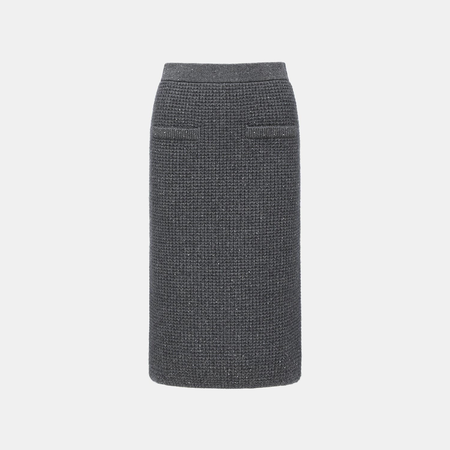 “Autumn Diary” 100% Cashmere細緻華夫格亮片針織鉛筆裙—Nightfall Gleam夜幕之詩