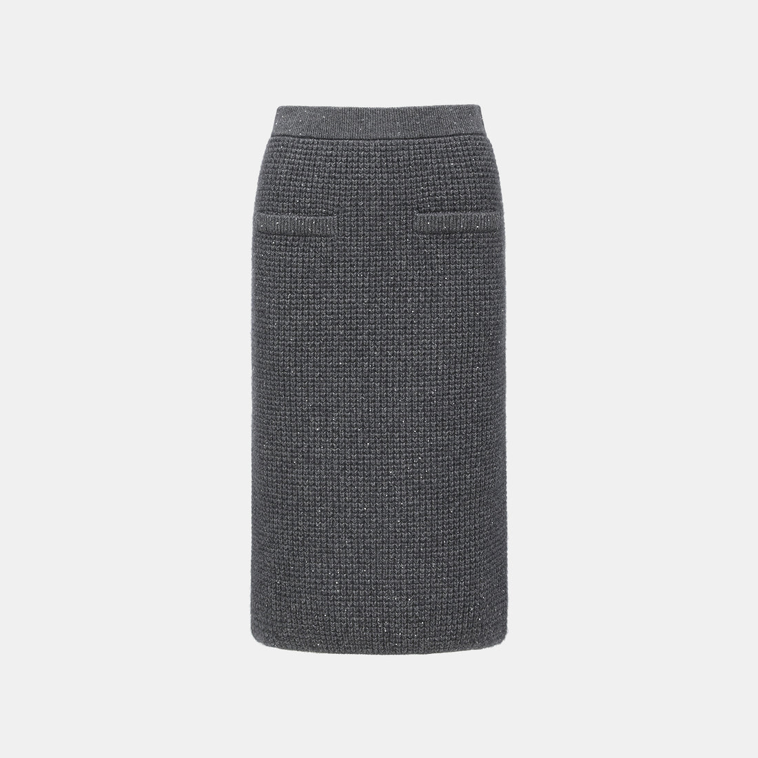 “Autumn Diary” 100% Cashmere細緻華夫格亮片針織鉛筆裙—Nightfall Gleam夜幕之詩