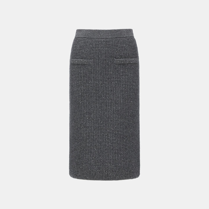 “Autumn Diary” 100% Cashmere細緻華夫格亮片針織鉛筆裙—Nightfall Gleam夜幕之詩