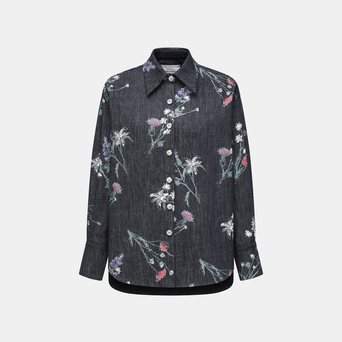 “Easy Go Chic”義大利浮描蠟花繪印工藝牛仔襯衫—Blue Bloom藍野花語