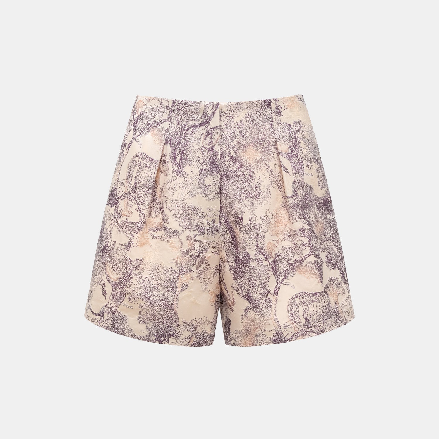 "Imperial Garden Teatime" embroidered silk wool shorts - purple 