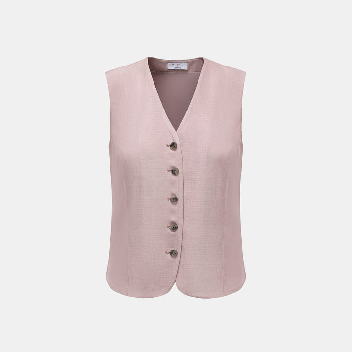 "Speak Sleek" 奢華輕薄麻感肌理醋酸綁帶西裝馬甲背心—Pink