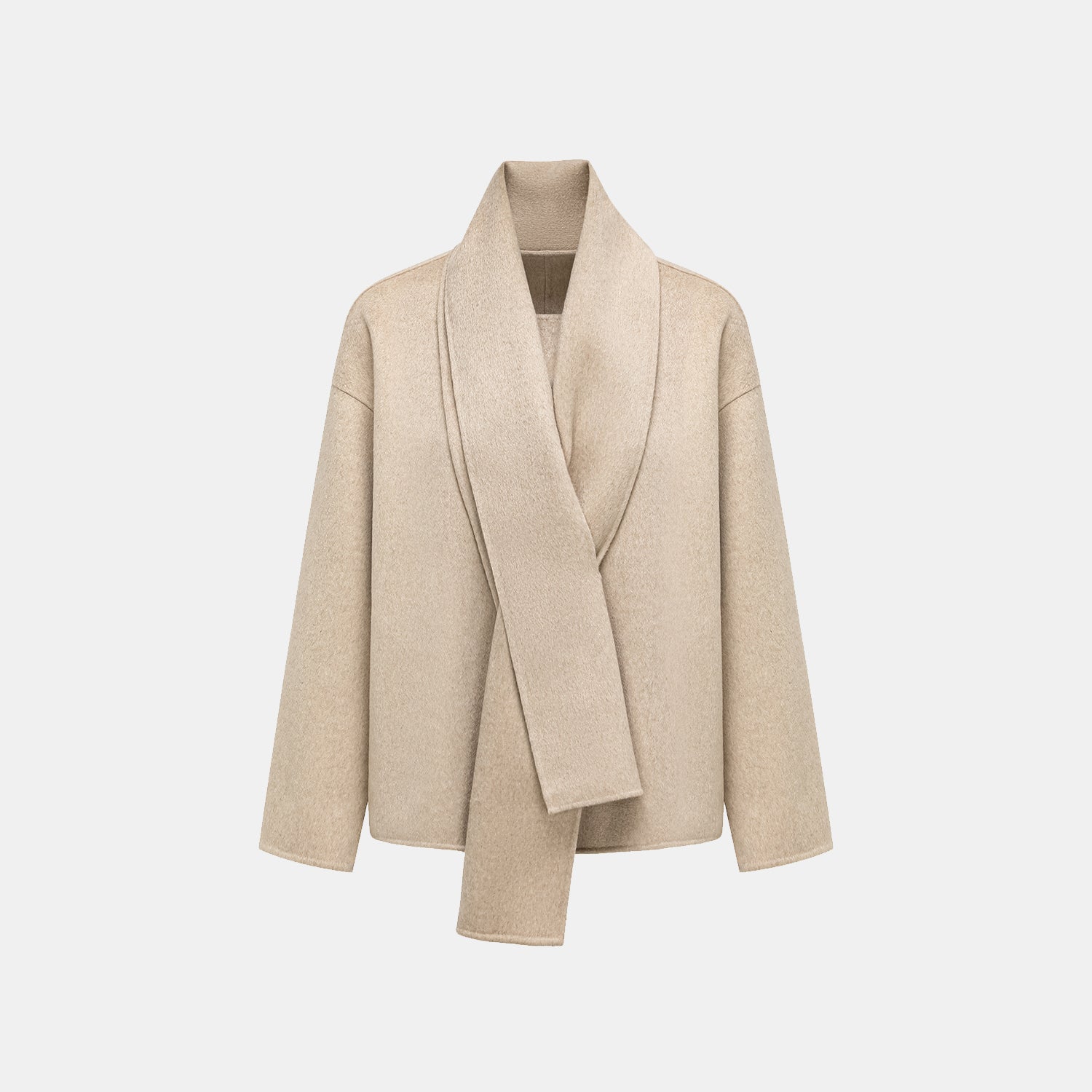 “Winter Diary” 100%Cashmere 雙面長絨工藝圍巾短大衣—燕麥