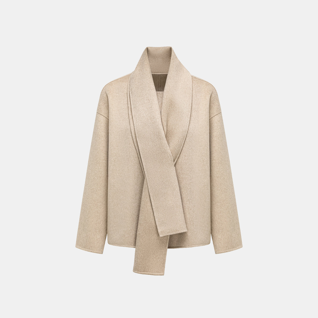 "Winter Diary" 100% Cashmere Double-sided Long Pile Craft Scarf Short Coat - Oatmeal 