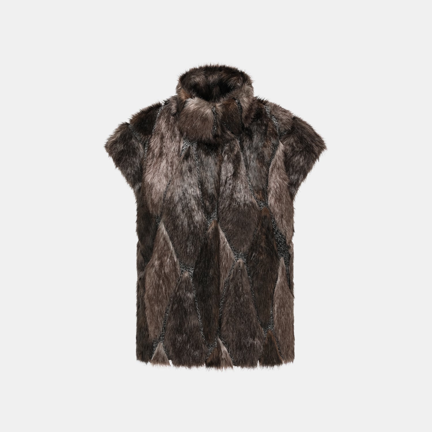 義大利製蕾絲拼接工藝環保皮草馬甲-短 — 滿天星