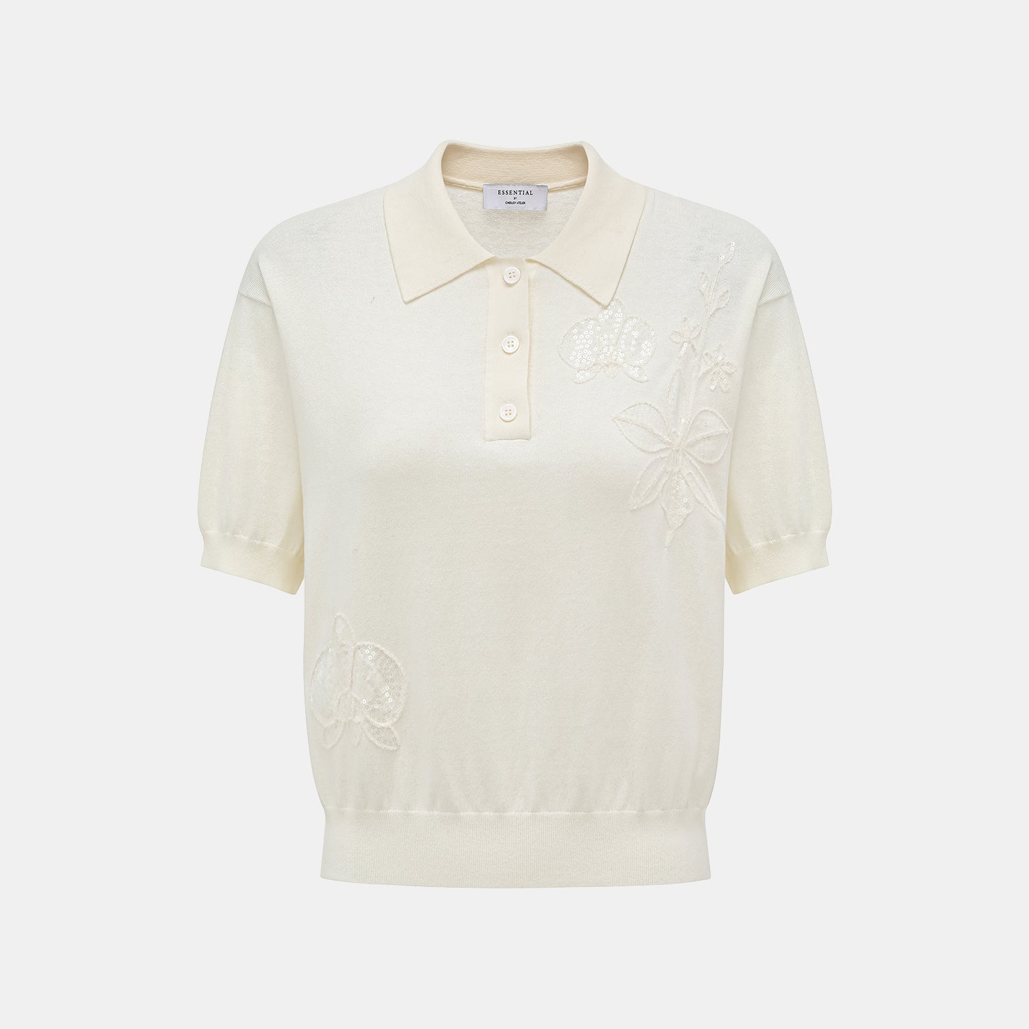 “春意” 立體刺綉工藝蠶絲針織輕國風休閒上衣—Ivory