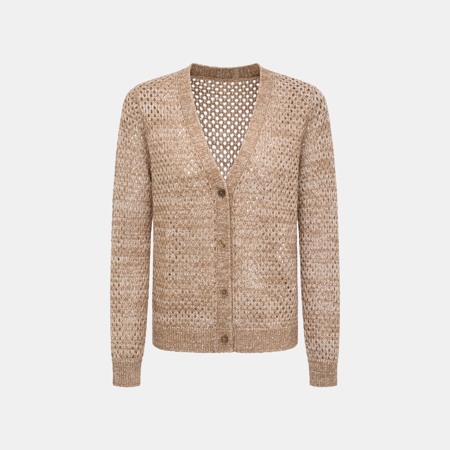 "Chelsea Citywalk." 100% Cashmere 亮片蕾絲編織工藝針織開衫—Cinnamon Latte