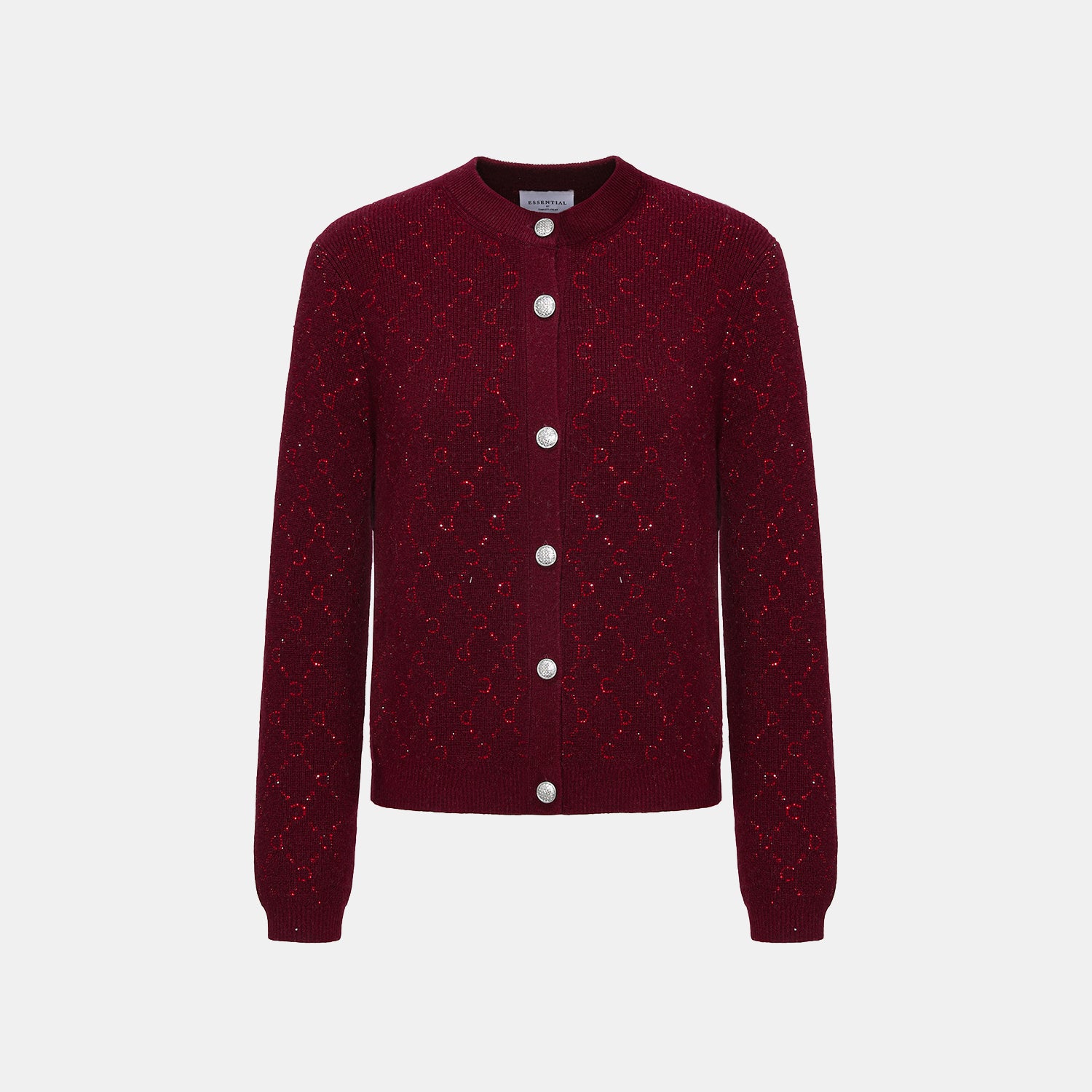 “Autumn Diary” 100% Cashmere立體鑽飾Monogram嵌花針織外套—Raspberry Jam野莓凝香