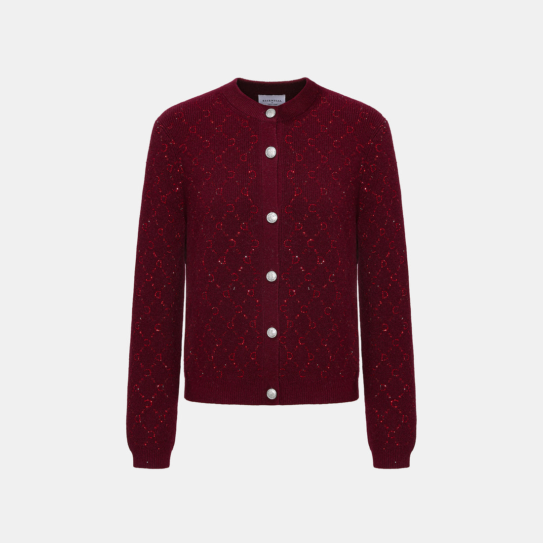 “Autumn Diary” 100% Cashmere立體鑽飾Monogram嵌花針織外套—Raspberry Jam野莓凝香