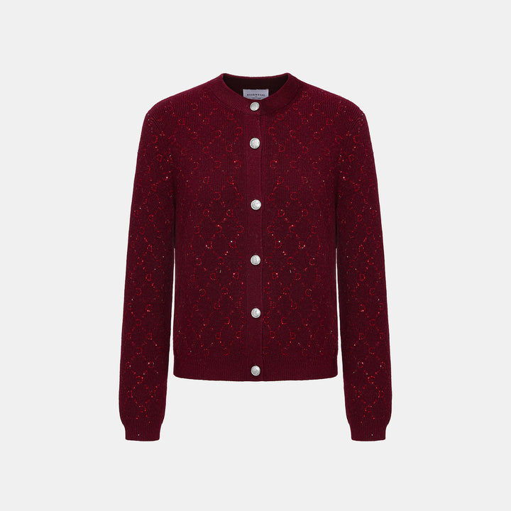 “Autumn Diary” 100% Cashmere立體鑽飾Monogram嵌花針織外套—Raspberry Jam野莓凝香