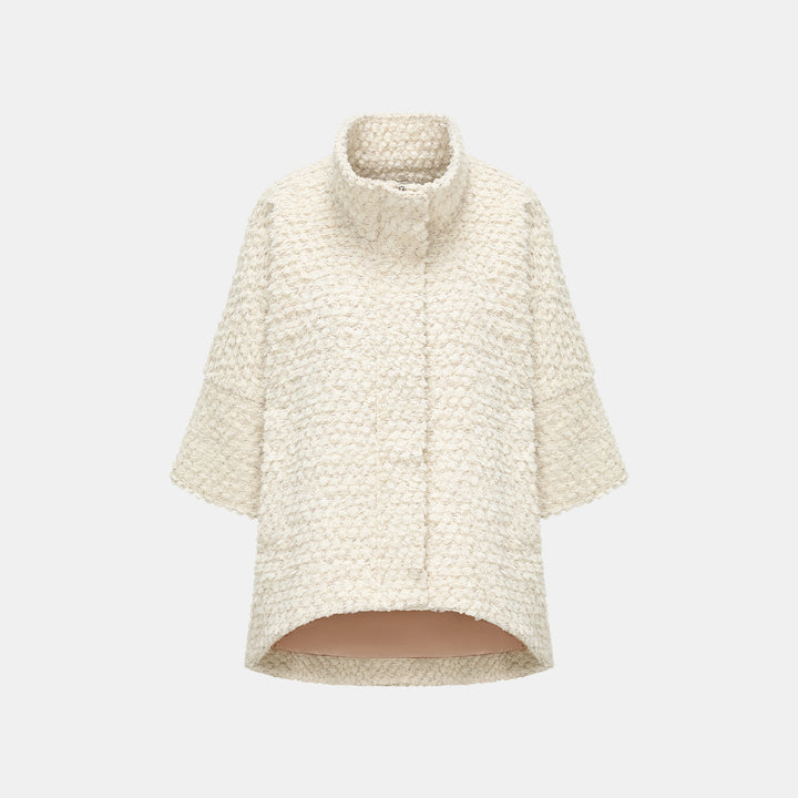 "Tokyo Hours" Tweed Cape Coat with Large Lapel - Cloud White 