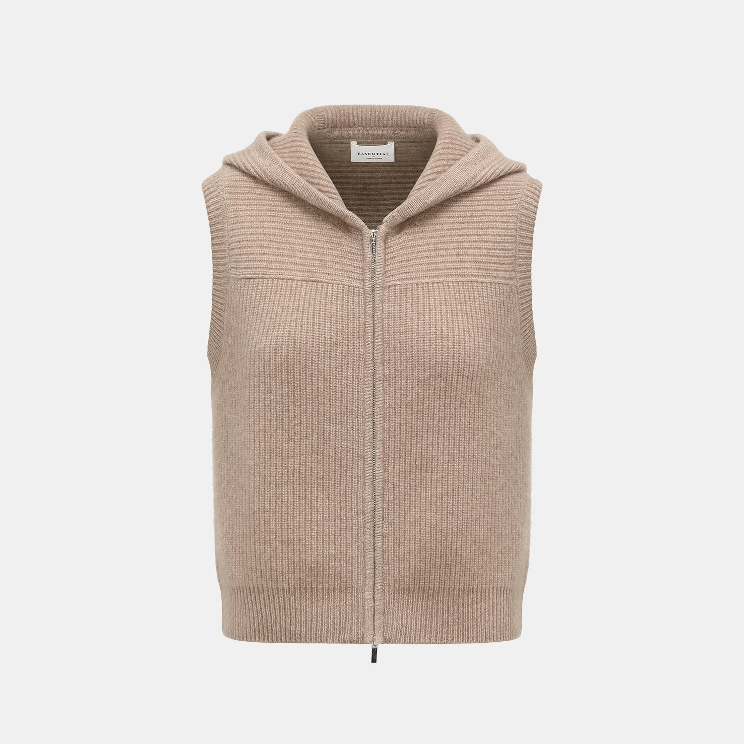 “Winter Diary” 100%Cashmere 連帽拉鏈背心—Earl Grey