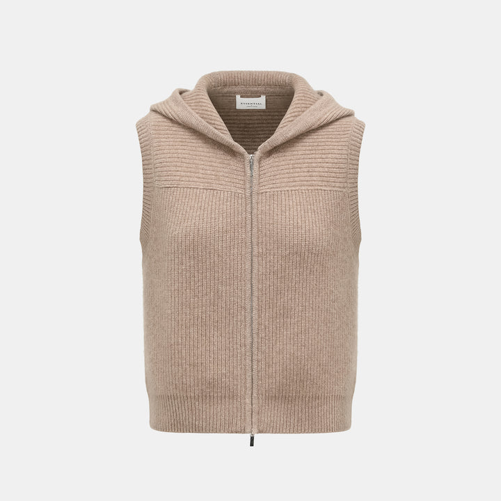 “Winter Diary” 100%Cashmere 連帽拉鏈背心—Earl Grey