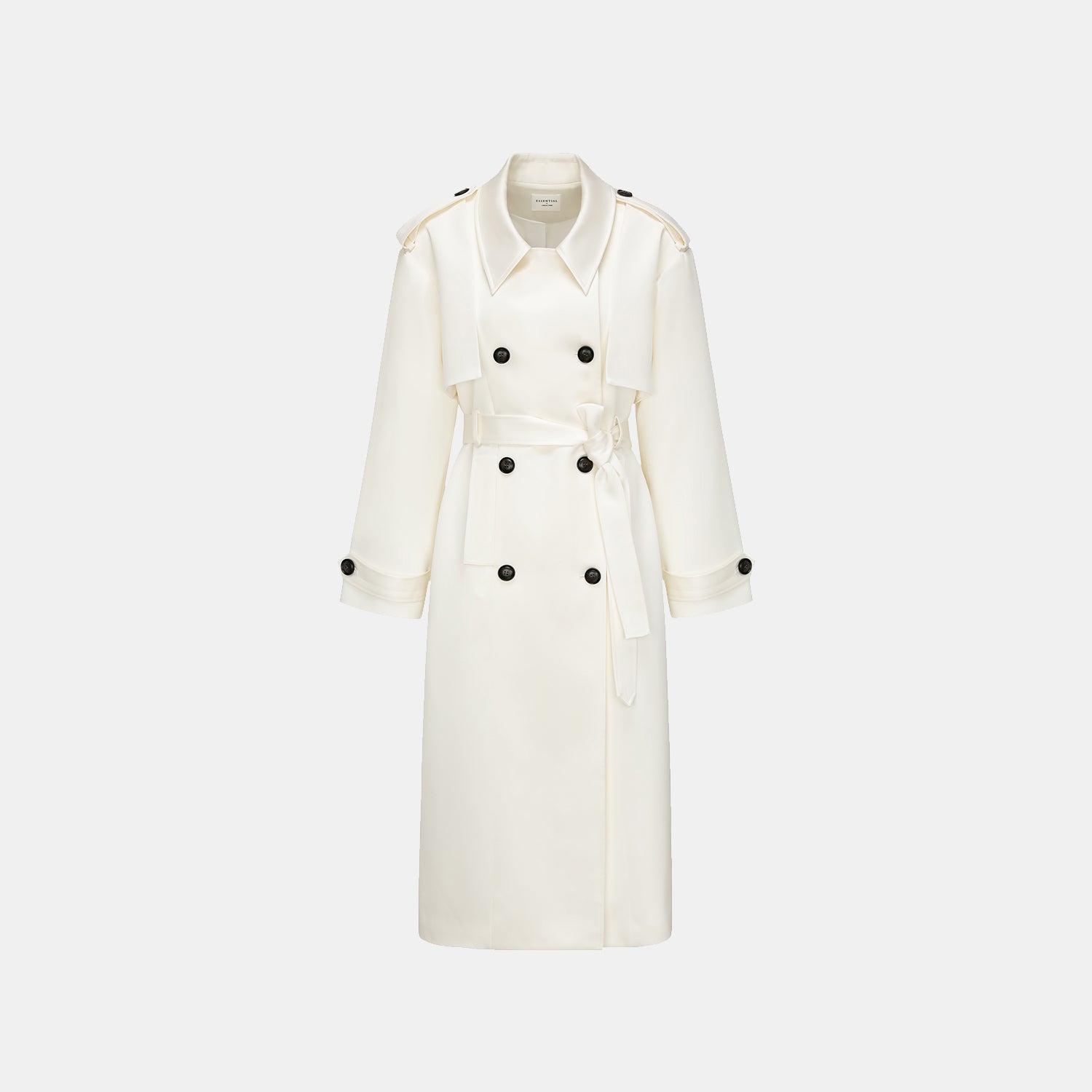 "London Everyday" Acetate Satin Long Trench Coat - White 