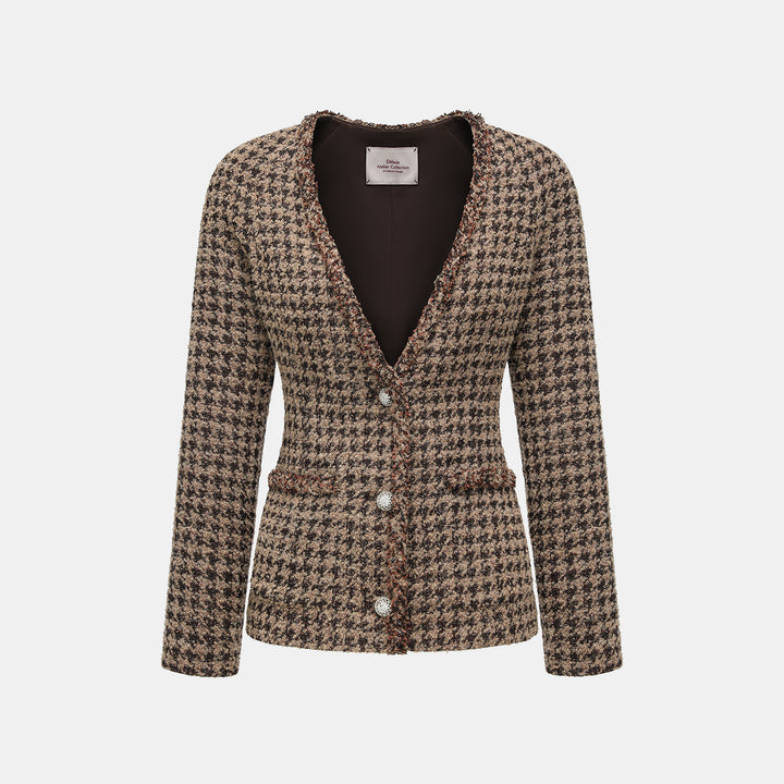 "Chelsea Citywalk." 義大利星紗簇絨緹花千鳥格修身外套—Timeworn Bloom歲月縫花