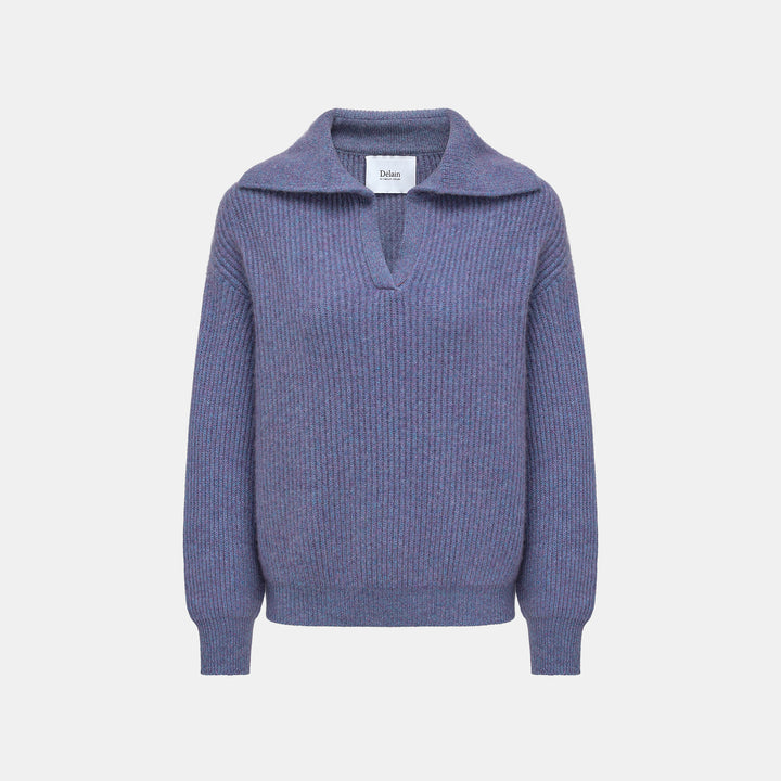 "Winter Diary" 100% Cashmere 粗針大翻領上衣（Yarn by Loro Piana)—Midnight Iris鳶尾暮藍