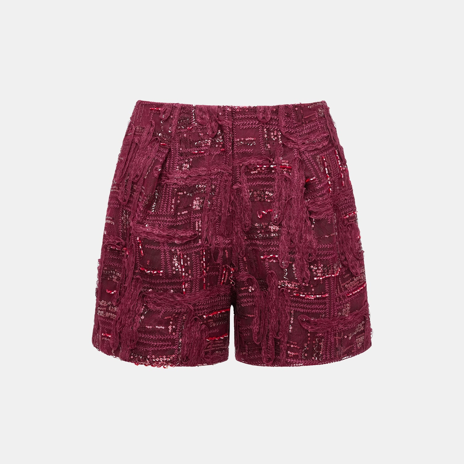 "Imperial Gala" 奢華蕾絲畫藝珠繡短褲—胭霞含春