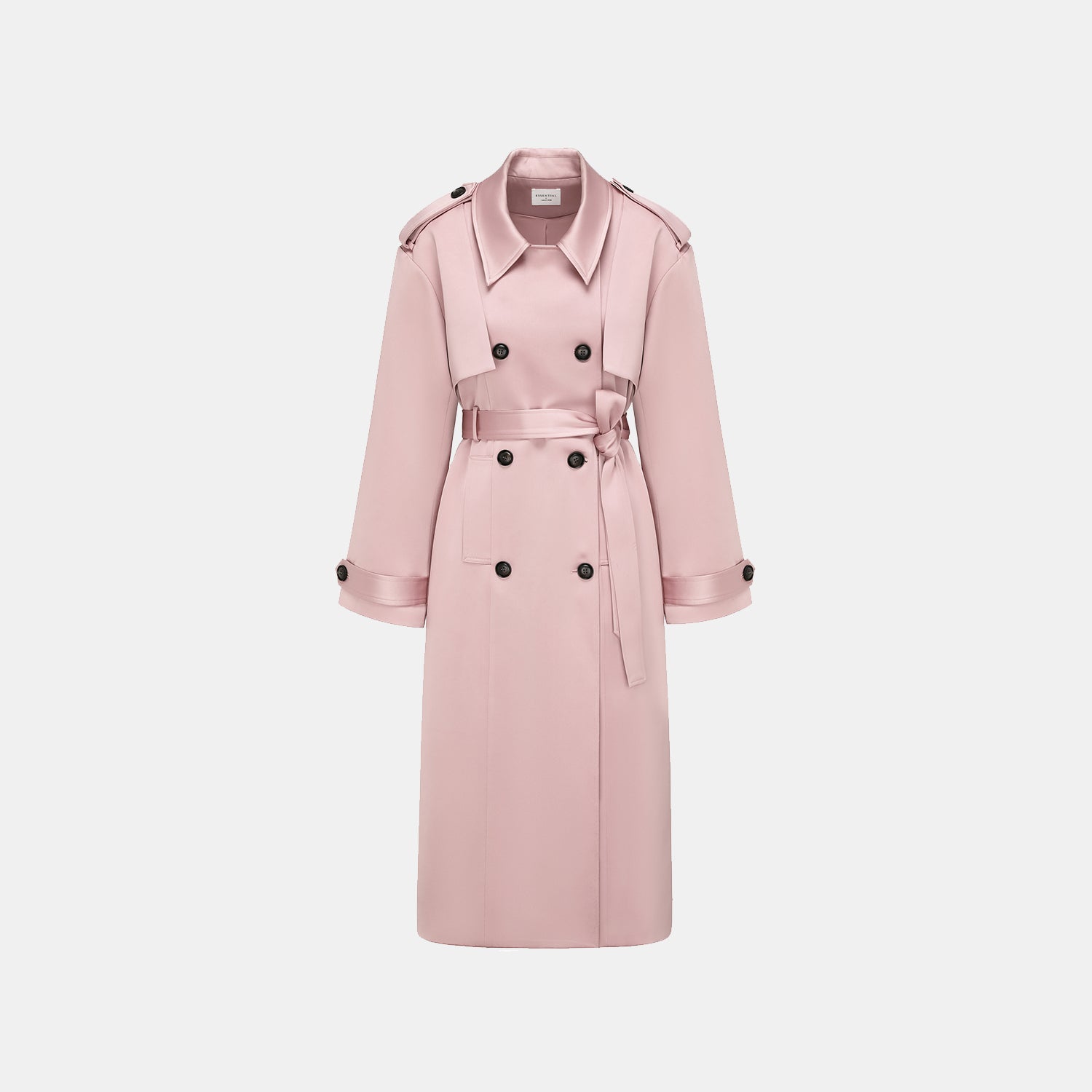 "London Everyday" Acetate Satin Long Trench Coat - Pink 