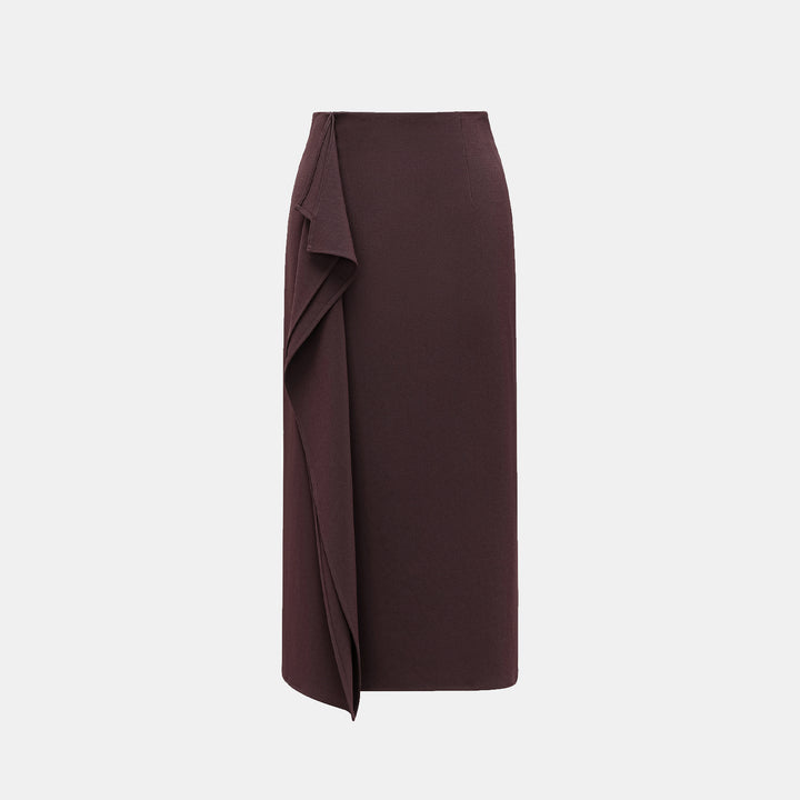 “Daytime Elegance” Textured Acetate Special Cut Pencil Skirt—Leather Brown 