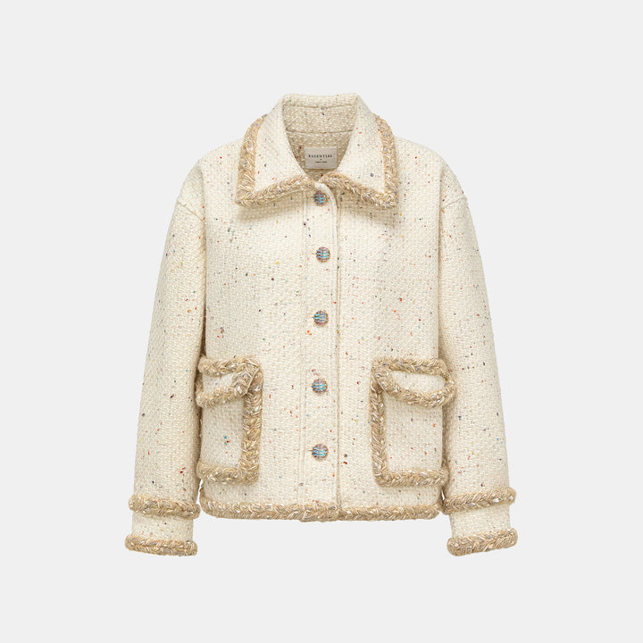 "Tokyo'Hours" Oversized Tweed Jacket—Vanila Milk 