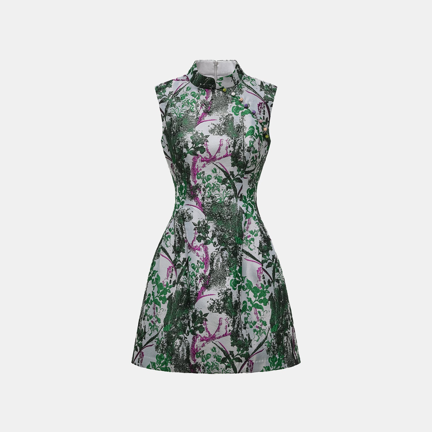 "Imperial Garden Gala" 義大利製提花面料新中式立裁輕國風短洋裝—碧影繁花