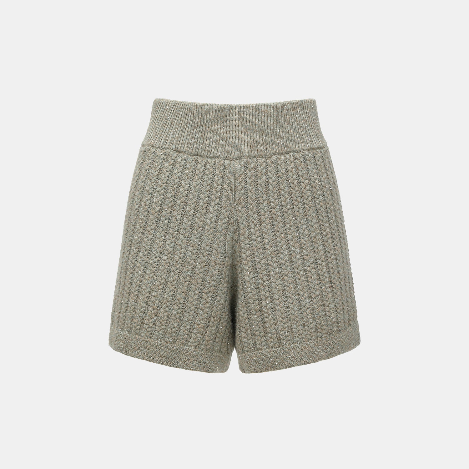 “Autumn Diary” 100% Cashmere 立體細麻花星點亮片針織短褲—Silver Birch銀樺霧林
