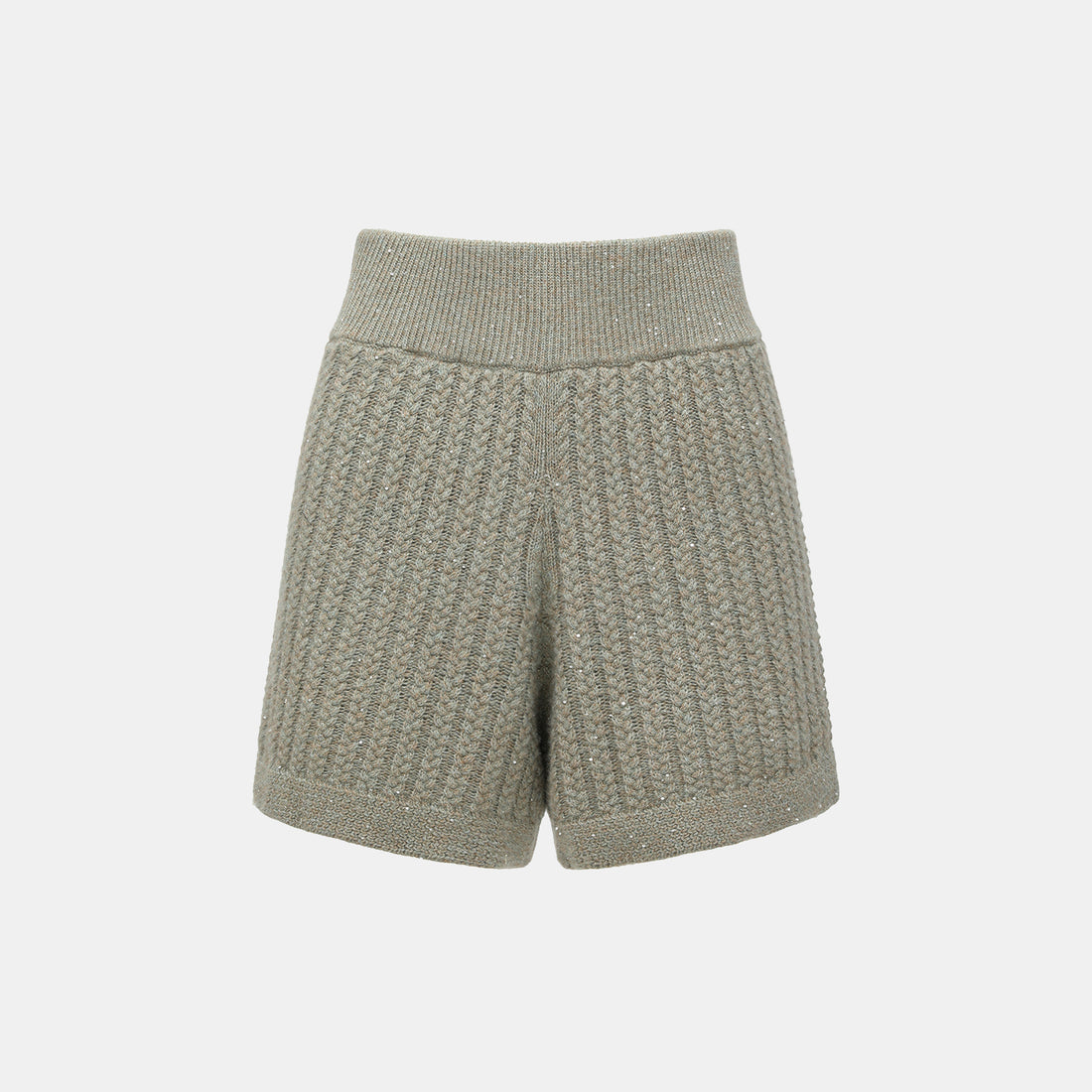 “Autumn Diary” 100% Cashmere 立體細麻花星點亮片針織短褲—Silver Birch銀樺霧林