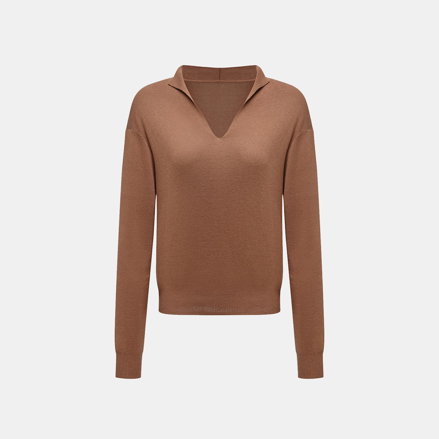 “Spring diary.” Silk Cashmere真絲喀什米爾V領上衣—Camel