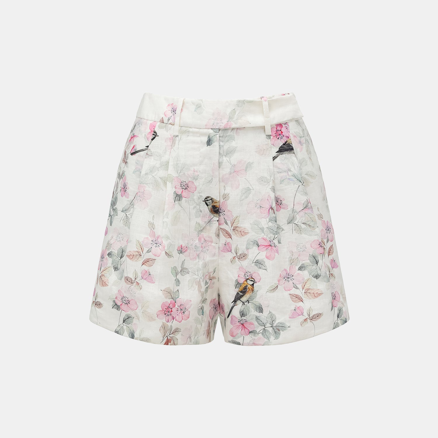 “春意” 義大利繪印藏鑽亞麻輕國風短褲—花枝映羽