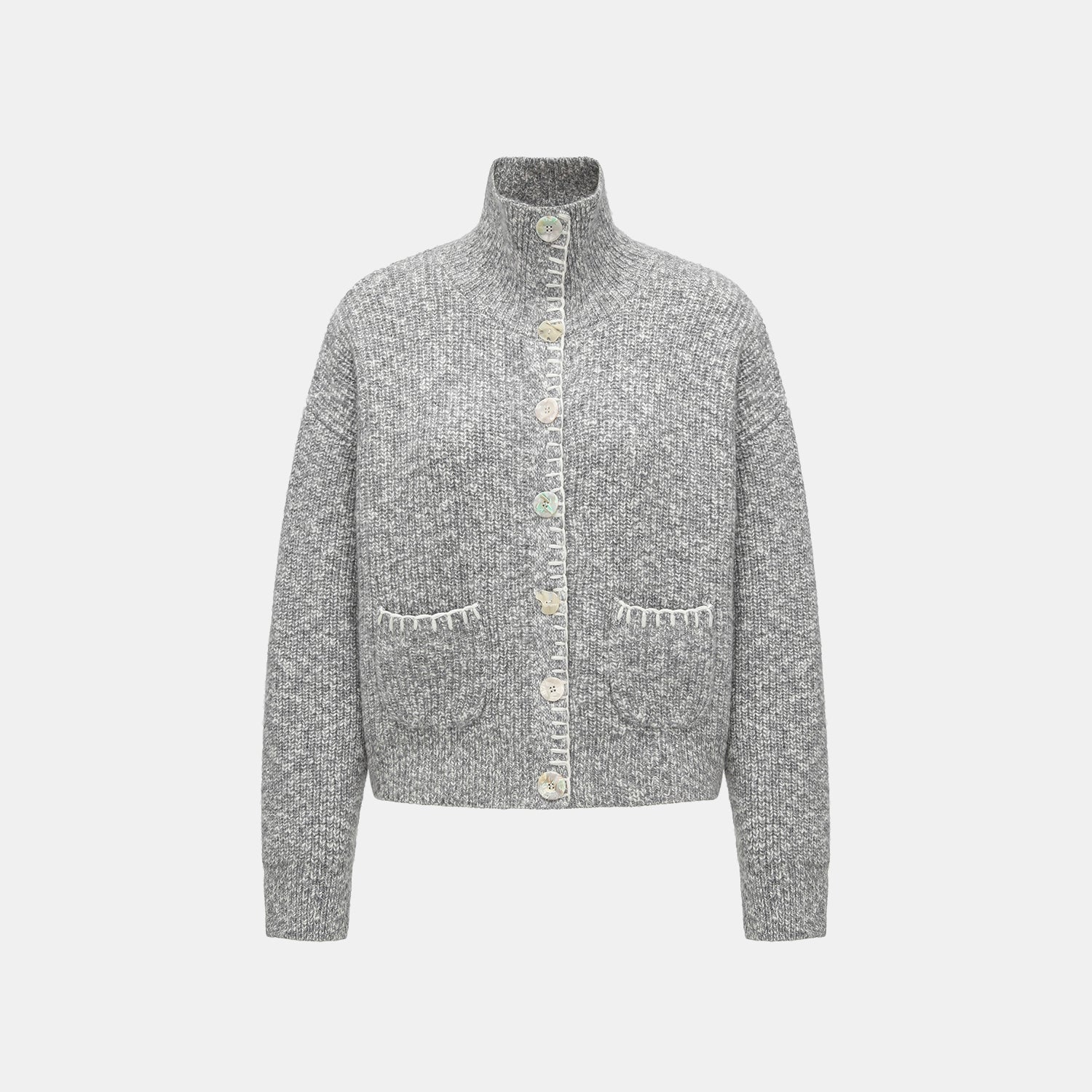 “Winter Diary” 100% Cashmere霧染細針羅紋邊飾高領針織外套—Soft Rain雨的氣息