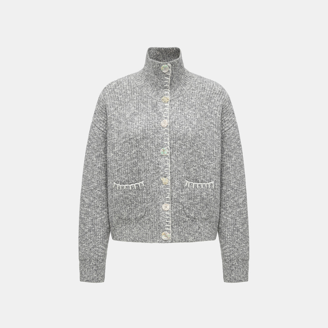 “Winter Diary” 100% Cashmere霧染細針羅紋邊飾高領針織外套—Soft Rain雨的氣息