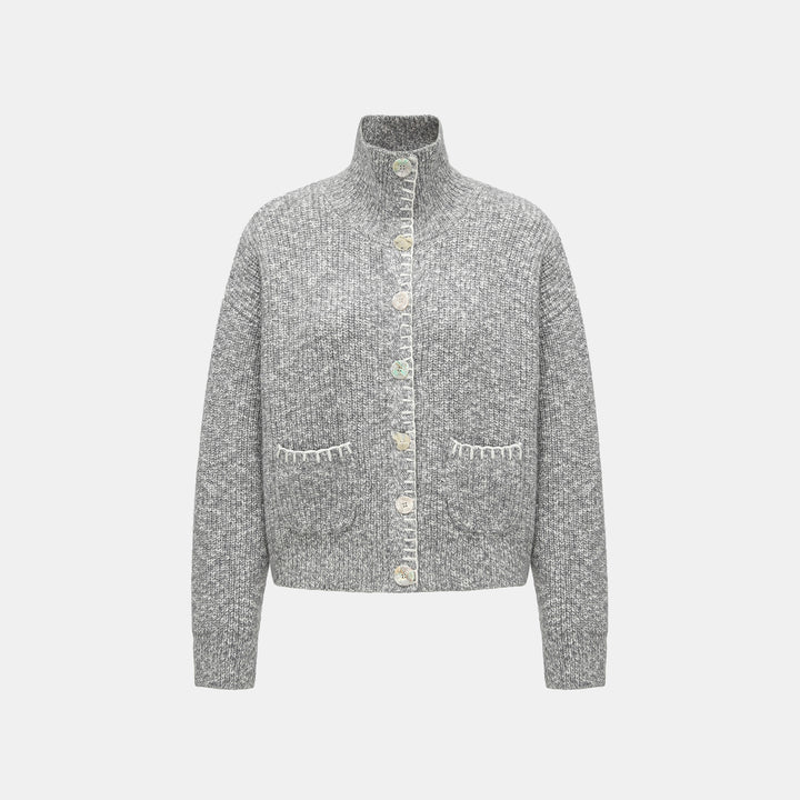 “Winter Diary” 100% Cashmere霧染細針羅紋邊飾高領針織外套—Soft Rain雨的氣息