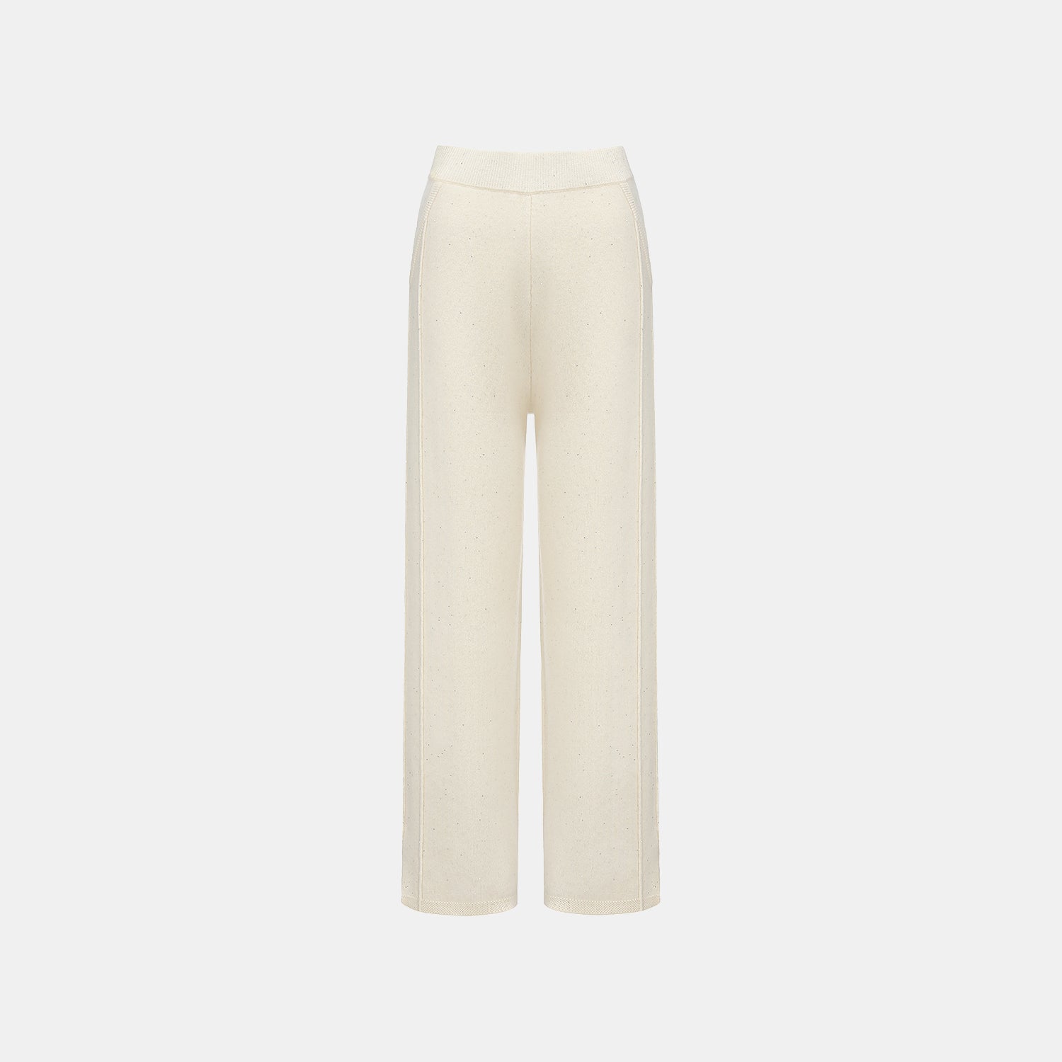 “Winter Diary” 100%Cashmere浮雕緞繡星點長版針織長褲—Sandal Light檀香白茶