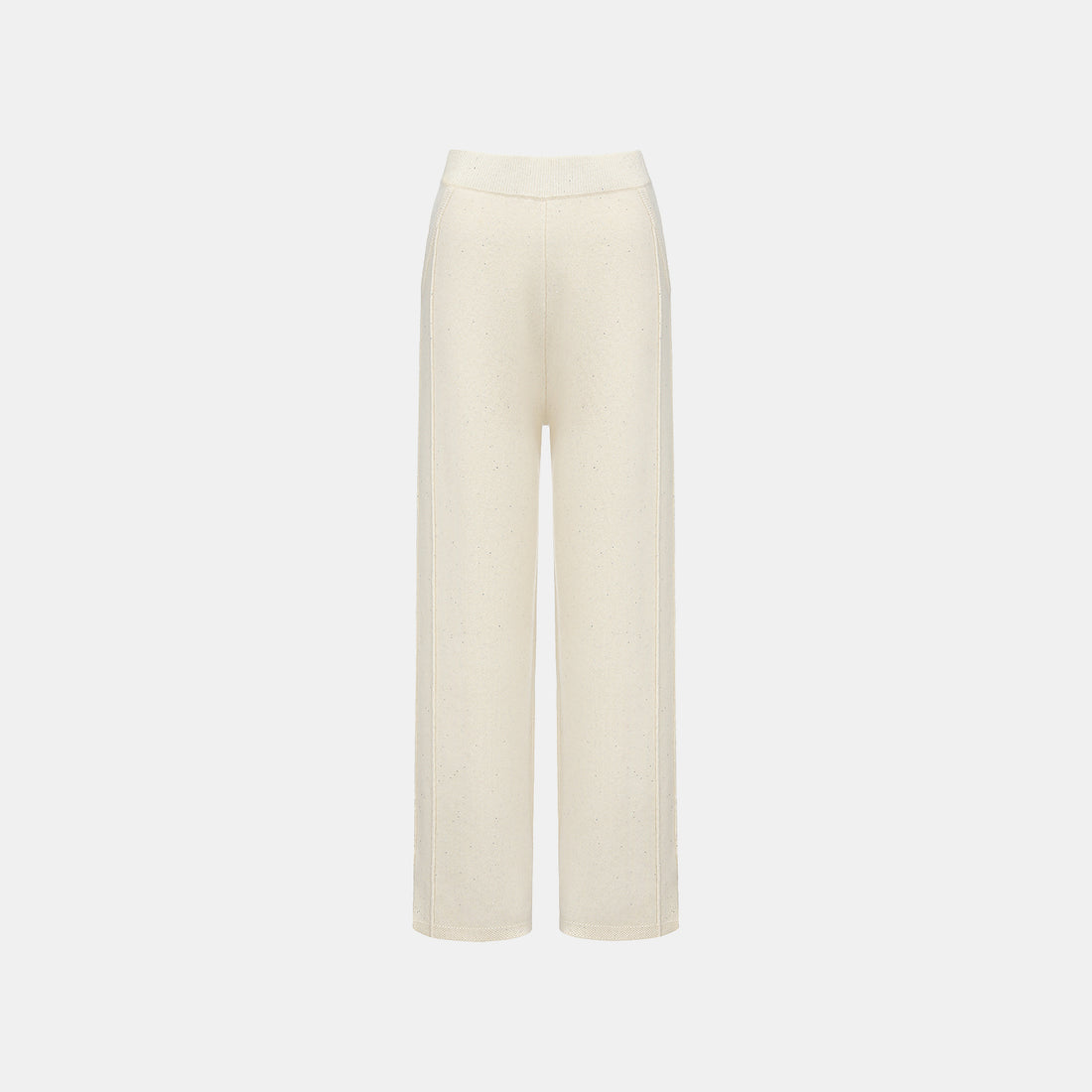 “Winter Diary” 100%Cashmere浮雕緞繡星點長版針織長褲—Sandal Light檀香白茶