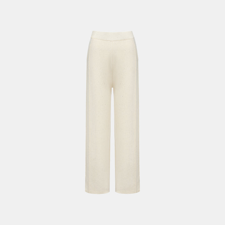 “Winter Diary” 100%Cashmere浮雕緞繡星點長版針織長褲—Sandal Light檀香白茶