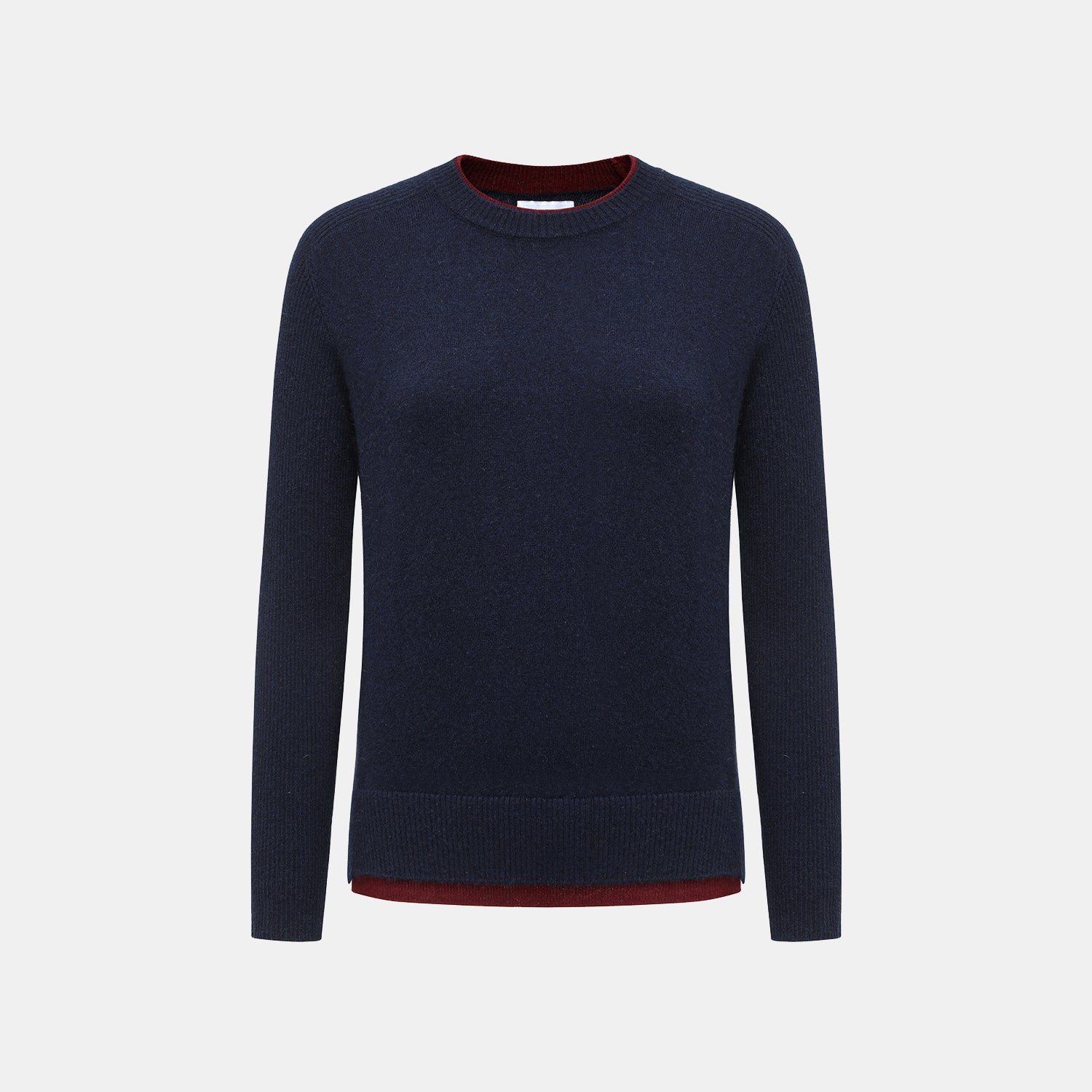 “Winter Diary” 100% Cashmere假兩件式羅紋拼接針織上衣—Velvet Navy靜夜沉藍