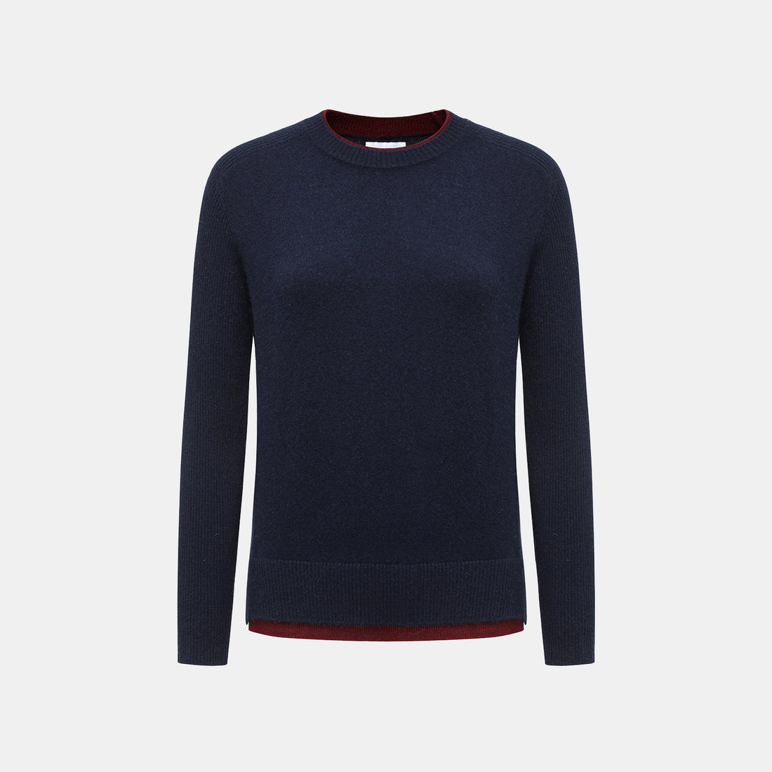 “Winter Diary” 100% Cashmere假兩件式羅紋拼接針織上衣—Velvet Navy靜夜沉藍