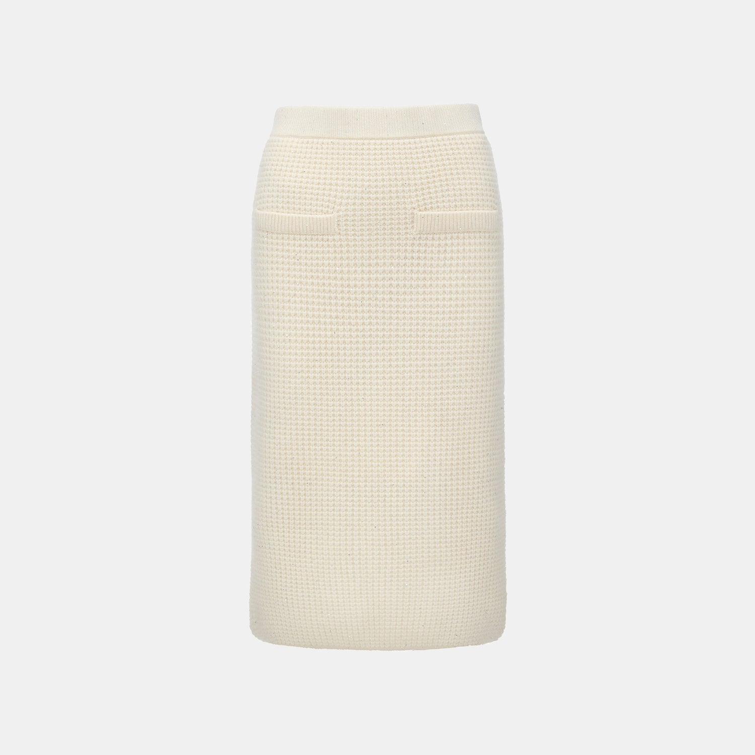 “Autumn Diary” 100% Cashmere細緻華夫格亮片針織鉛筆裙—Pale Sunlight冬日晨光