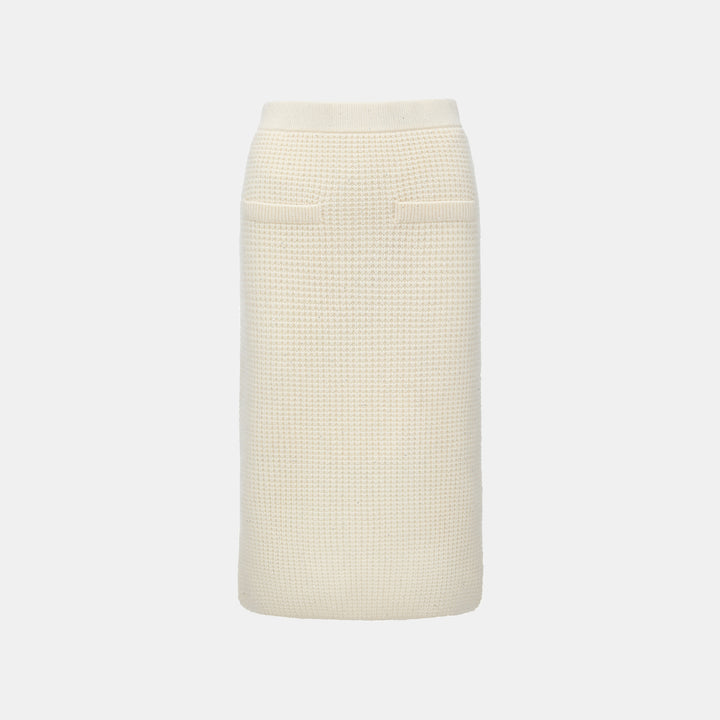 “Autumn Diary” 100% Cashmere細緻華夫格亮片針織鉛筆裙—Pale Sunlight冬日晨光