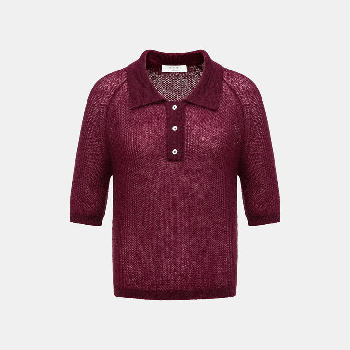 Autumn Diary Superfine Knit 3/4 Sleeve Top — Burgundy 