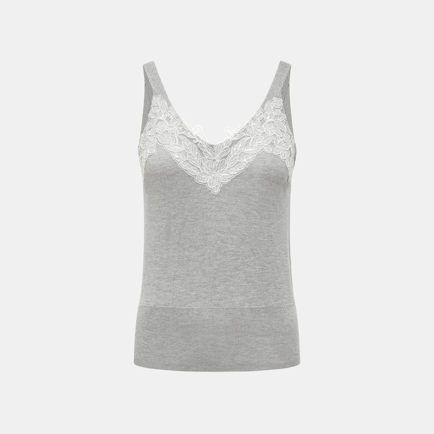 “Spring diary.” 魚骨蕾絲Silk Cashmere真絲喀什米爾針織背心—Ash