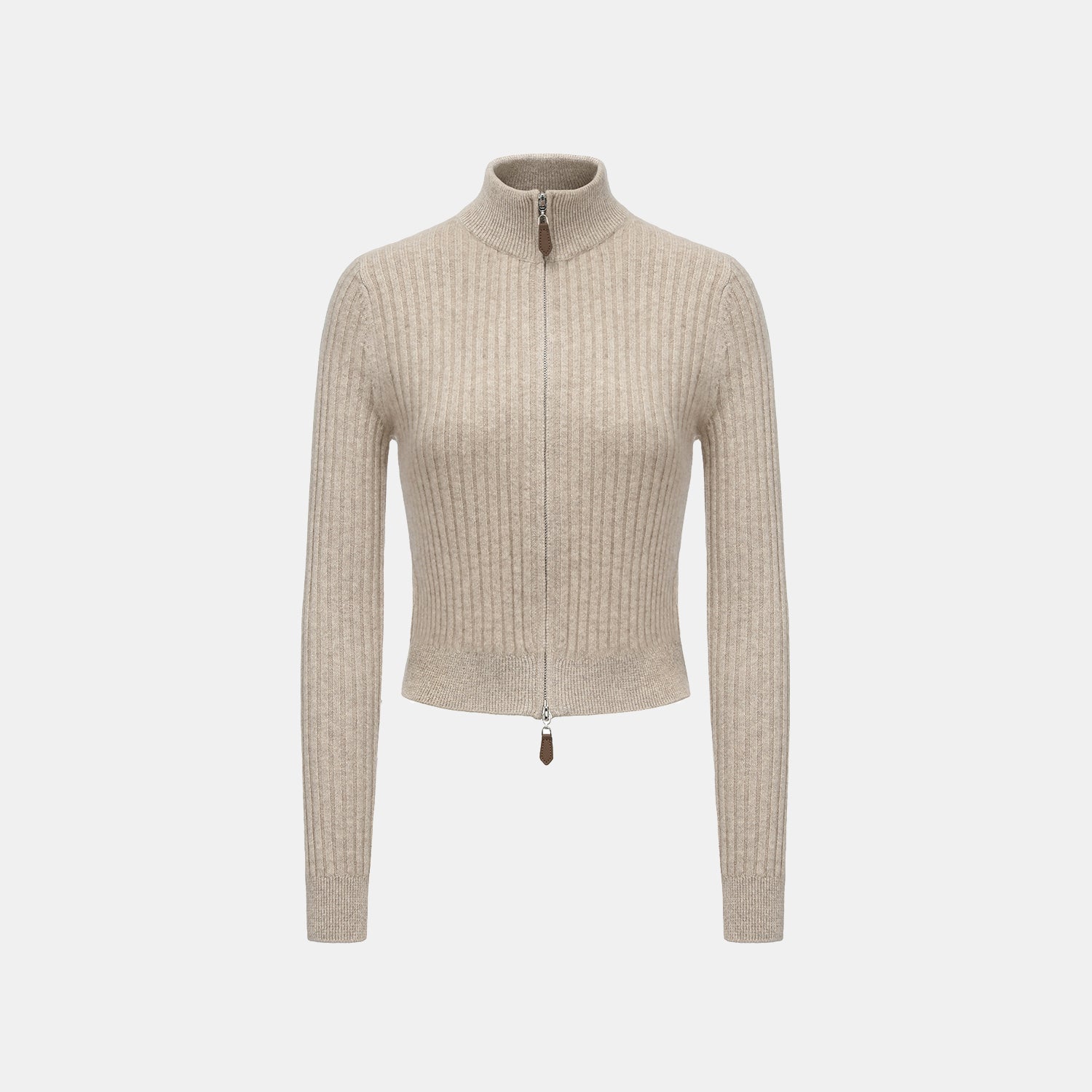 “Winter Diary” 100% Cashmere柔韌羅紋合身立領針織外套—Sunwarmed Hay乾草暖香