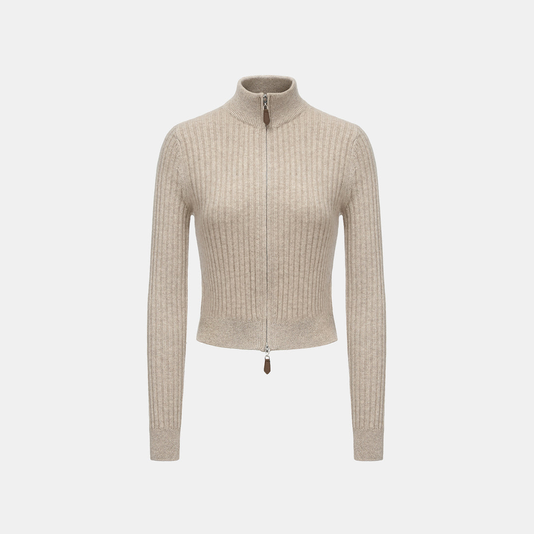 “Winter Diary” 100% Cashmere柔韌羅紋合身立領針織外套—Sunwarmed Hay乾草暖香