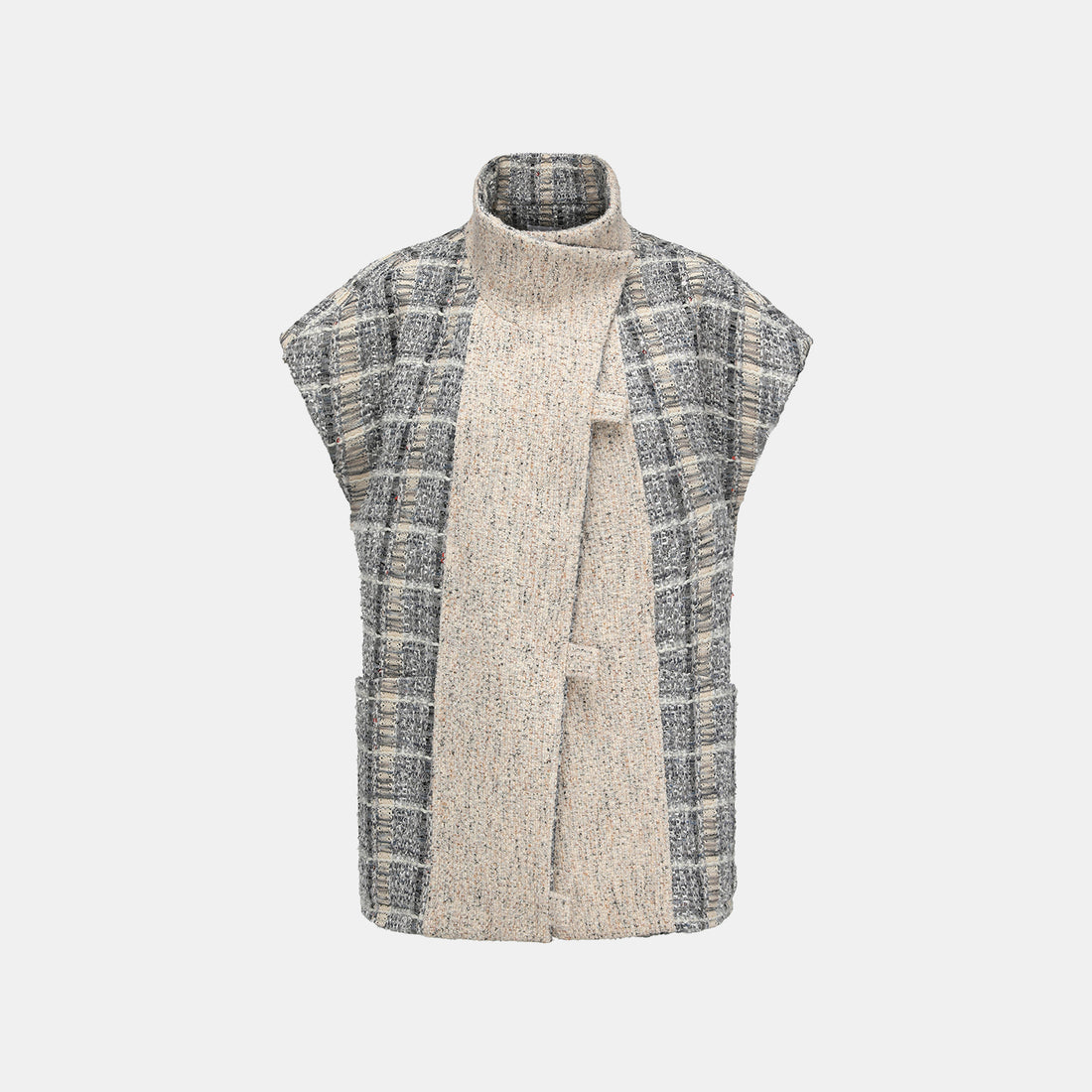 "Oxford Autumn Elegance" 浮織蕾絲高領拼接斜襟花呢背心—Fair Isle Romance費爾島浪漫