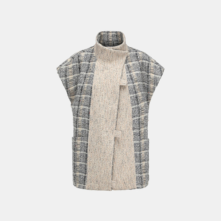 "Oxford Autumn Elegance" 浮織蕾絲高領拼接斜襟花呢背心—Fair Isle Romance費爾島浪漫