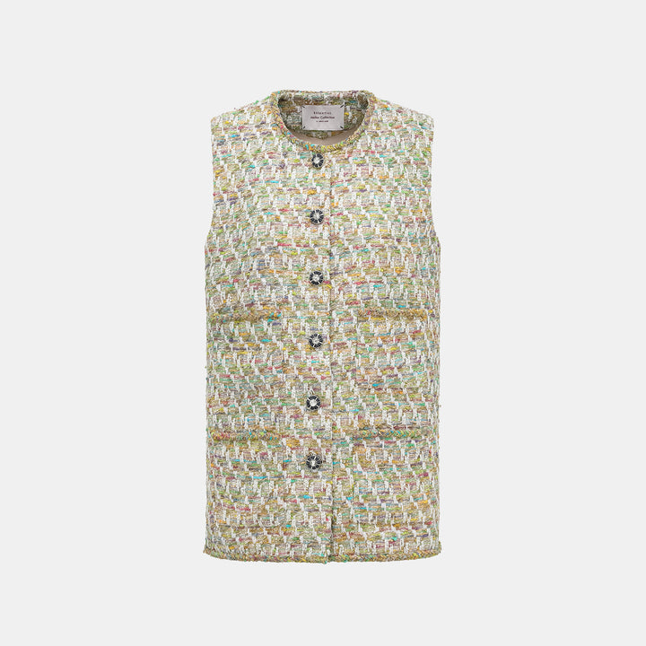 "Weekend at Monaco" Spanish gold-work lightweight tweed vest—Emerald Waltz 